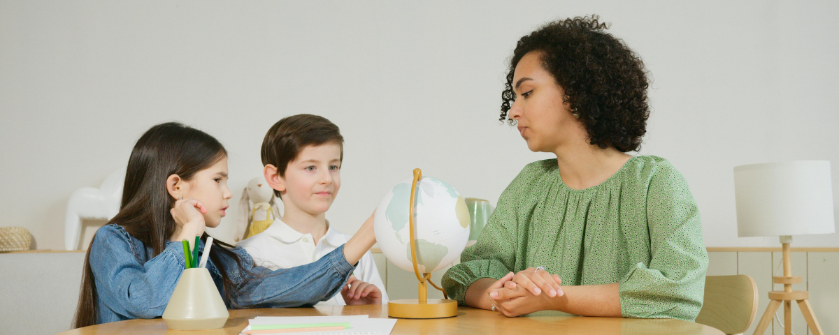 parent with their children in homeschool