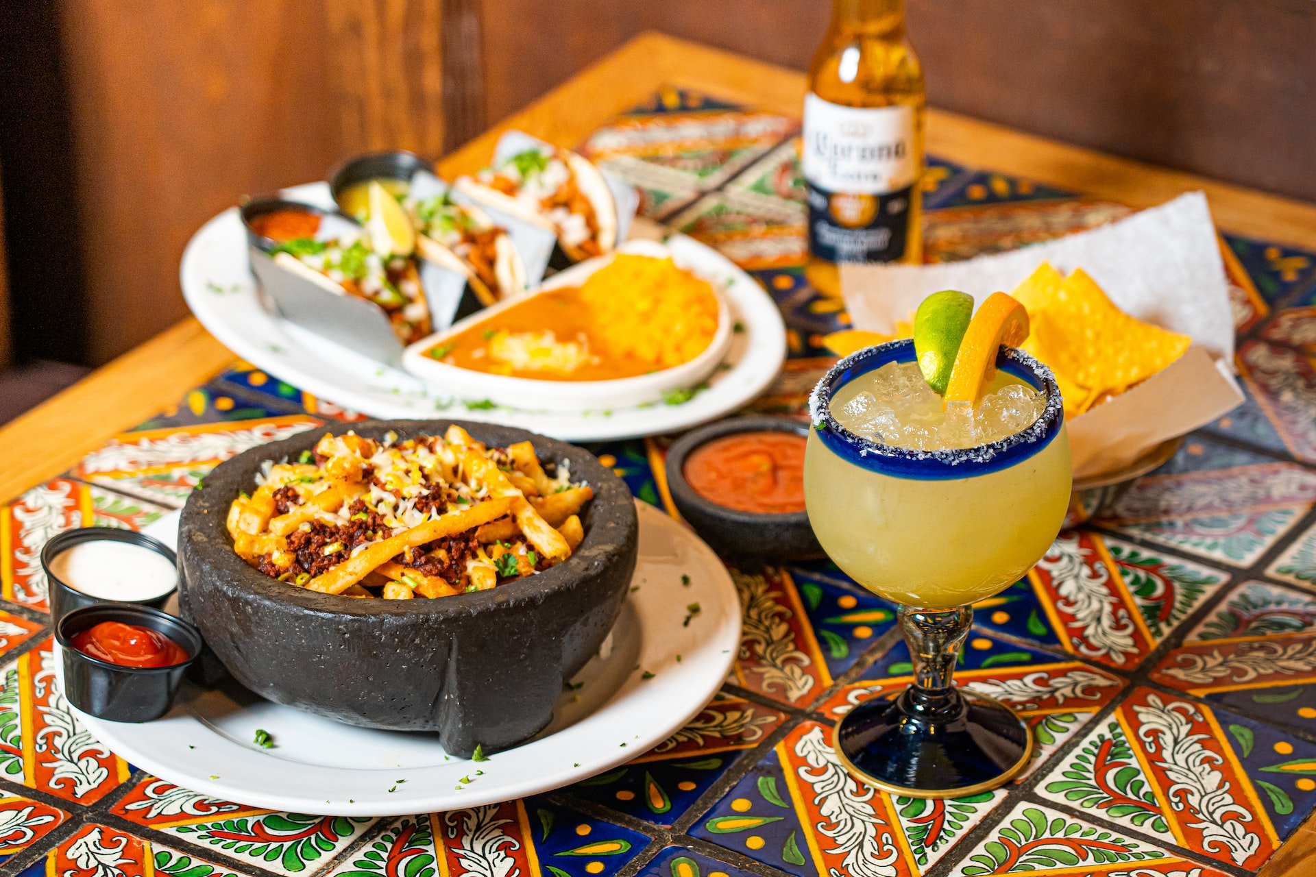tex-mex cuisine with a margarita