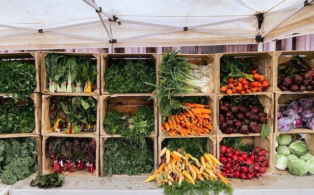 stack of produce in a shelf